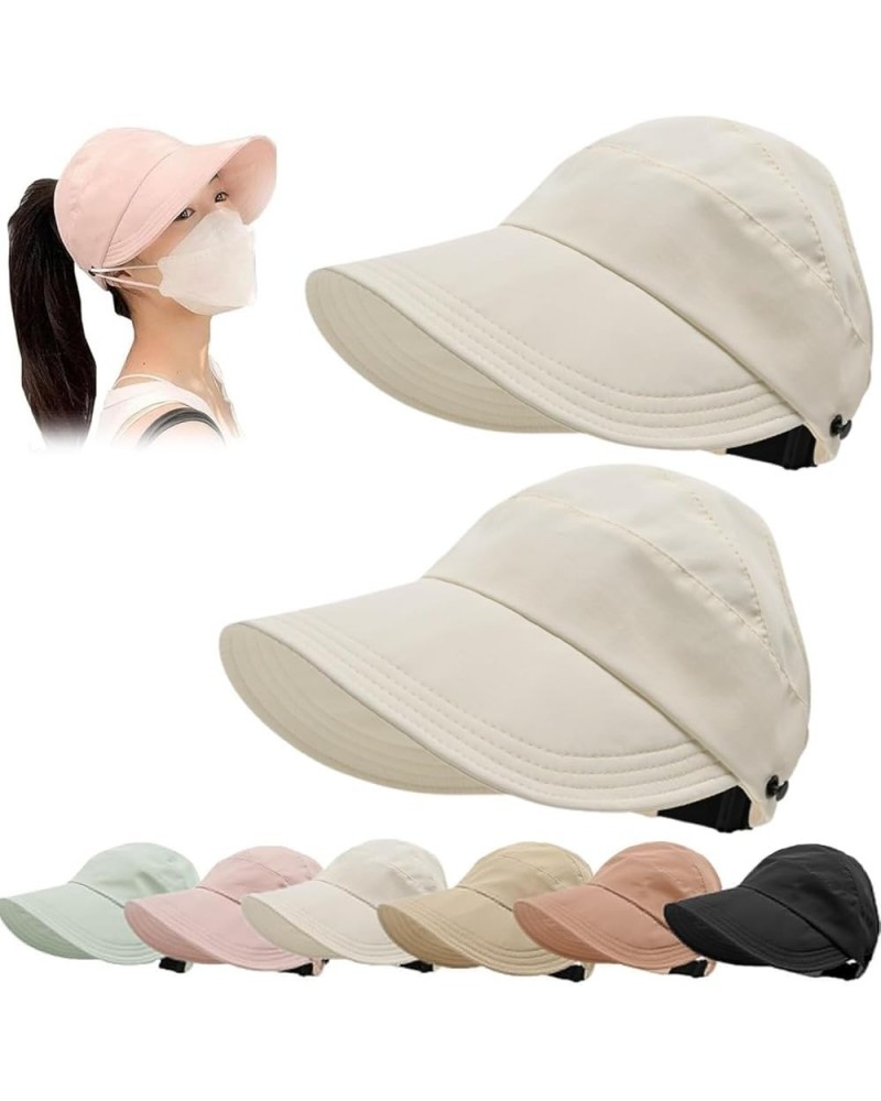 Outdoor Wide Brim Hats for Women,Outdoor UV Protection Hollow Top Sun Hat Wrap-Around Hollow-Top Uv Sun Hat 2ps- Beige+beige ...