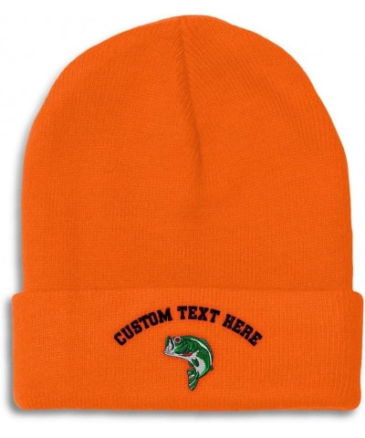 Custom Beanies for Men Fish Sea Bass Embroidery Bass Winter Hats for Women Acrylic Skull Cap 1 Size Orange Personalized Text ...