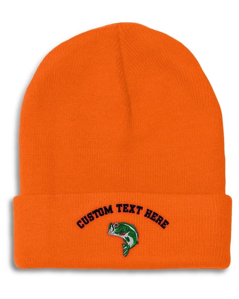 Custom Beanies for Men Fish Sea Bass Embroidery Bass Winter Hats for Women Acrylic Skull Cap 1 Size Orange Personalized Text ...