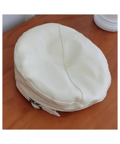 PU Leather Berets for Women Female Japanese British Retro Iron Buckle Painter Cap Wild Octagonal Hat Creamy-white $12.33 Berets