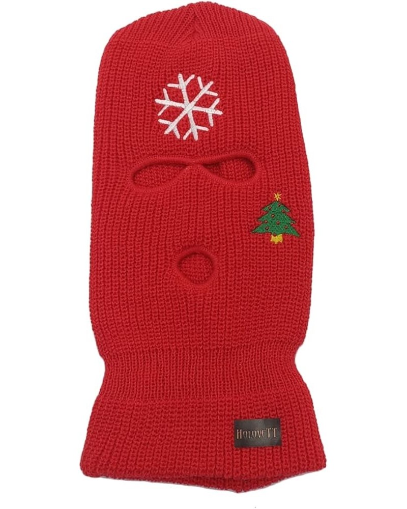 3-Hole Winter Knitted Ski Mask, Outdoor Warm Balaclava Full Face Cover Thermal Cycling Mask KM2 Xmas Red $13.49 Balaclavas