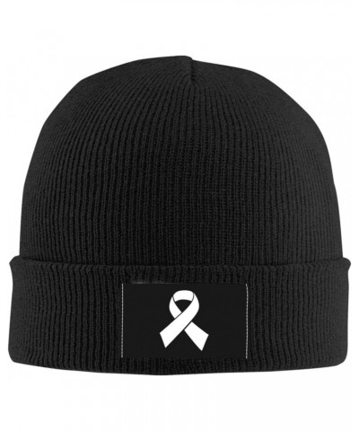 White Ribbon Lung Cancer Awareness Beanie Hats Warm Chunky Cable Knit Hat Slouchy Skull Cap for Women Men $13.66 Skullies & B...