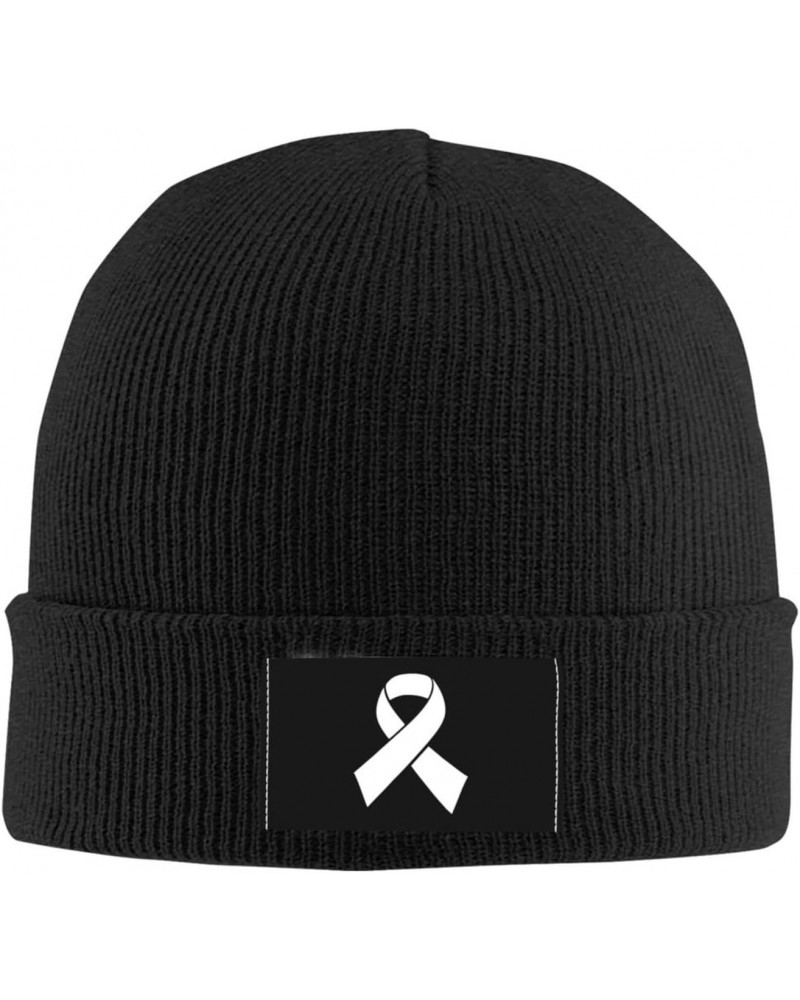 White Ribbon Lung Cancer Awareness Beanie Hats Warm Chunky Cable Knit Hat Slouchy Skull Cap for Women Men $13.66 Skullies & B...