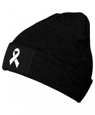 White Ribbon Lung Cancer Awareness Beanie Hats Warm Chunky Cable Knit Hat Slouchy Skull Cap for Women Men $13.66 Skullies & B...