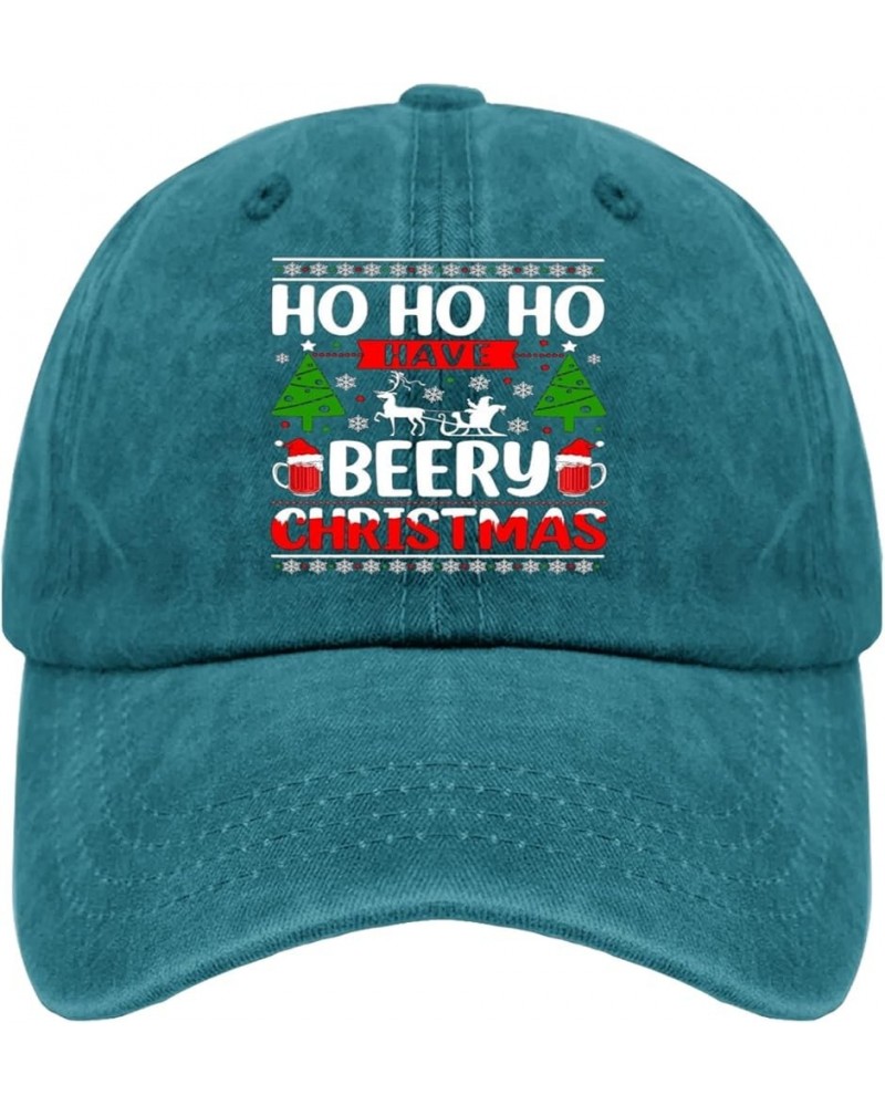 Ho Ho Ho Have Beery Christmas Hat 80s Hat Pigment Black Womens Beach Hat Gifts for Grandma Hiking Hat Cyan Blue $11.20 Sun Hats