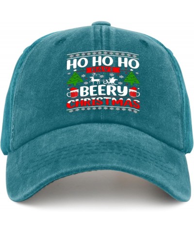 Ho Ho Ho Have Beery Christmas Hat 80s Hat Pigment Black Womens Beach Hat Gifts for Grandma Hiking Hat Cyan Blue $11.20 Sun Hats