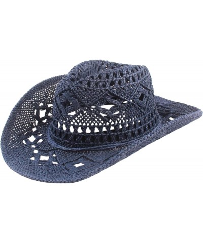 Men & Women's Summer Cowboy Cowgirl Straw Hat Hollow Out Woven Roll Up Wide Brim Hat Navy $10.06 Cowboy Hats