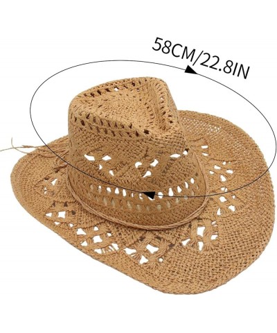 Men & Women's Summer Cowboy Cowgirl Straw Hat Hollow Out Woven Roll Up Wide Brim Hat Navy $10.06 Cowboy Hats