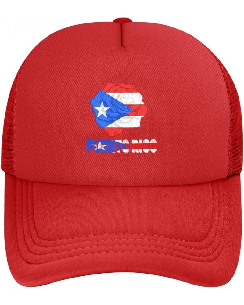 Rose Flower Puerto Rico Flag Baseball Cap Men Women Solid Mesh Snapback Flat-Bill Dad Trucker Hat Red $7.40 Baseball Caps