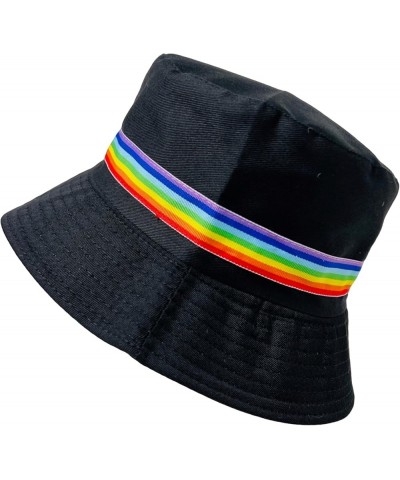 New! Pride Unisex Bucket Hat Reversible Double-Side-Wear Packable for Travel, Outdoors, and Beach Black With Rainbow Band Cot...