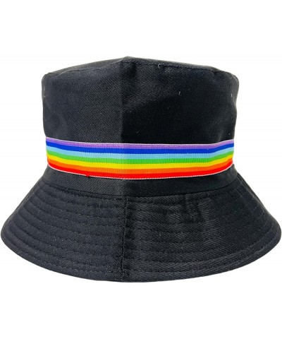 New! Pride Unisex Bucket Hat Reversible Double-Side-Wear Packable for Travel, Outdoors, and Beach Black With Rainbow Band Cot...