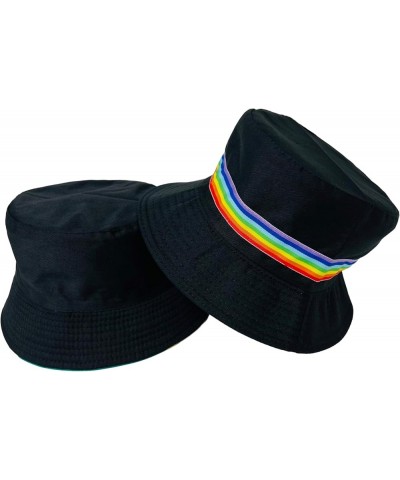 New! Pride Unisex Bucket Hat Reversible Double-Side-Wear Packable for Travel, Outdoors, and Beach Black With Rainbow Band Cot...