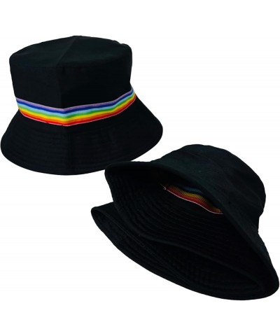 New! Pride Unisex Bucket Hat Reversible Double-Side-Wear Packable for Travel, Outdoors, and Beach Black With Rainbow Band Cot...