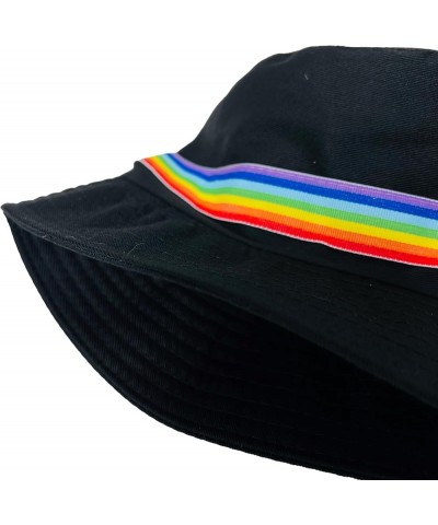 New! Pride Unisex Bucket Hat Reversible Double-Side-Wear Packable for Travel, Outdoors, and Beach Black With Rainbow Band Cot...