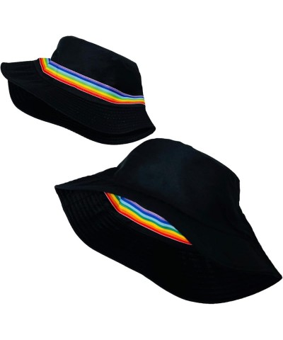 New! Pride Unisex Bucket Hat Reversible Double-Side-Wear Packable for Travel, Outdoors, and Beach Black With Rainbow Band Cot...