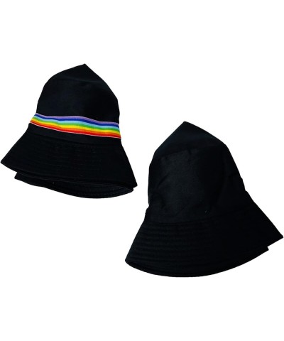 New! Pride Unisex Bucket Hat Reversible Double-Side-Wear Packable for Travel, Outdoors, and Beach Black With Rainbow Band Cot...