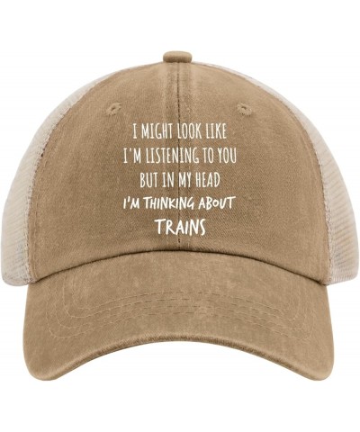 Look Like Listening in My Head I'm Thinking About Trains Trucker Hat Women Vintage Mesh Baseball Cap for Summer Pigment Khaki...