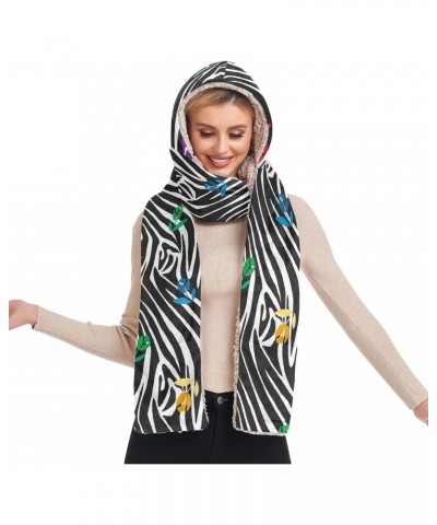 Flover Zebra Skin Animal Fall Winter Warm Women Hoodie Hat/Scarf/Gloves Set Soft Plush Thick Warm Hat $15.99 Scarves