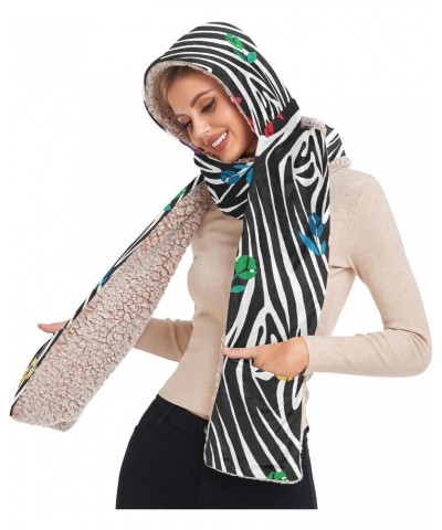 Flover Zebra Skin Animal Fall Winter Warm Women Hoodie Hat/Scarf/Gloves Set Soft Plush Thick Warm Hat $15.99 Scarves