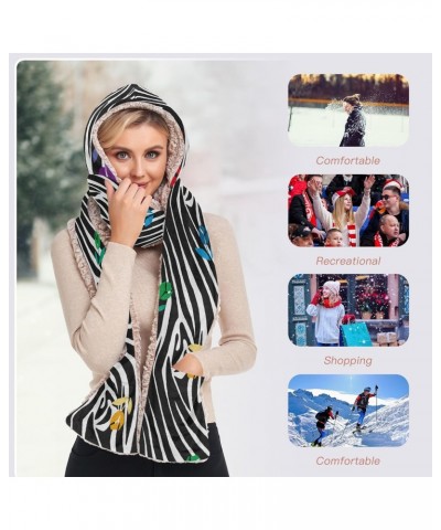 Flover Zebra Skin Animal Fall Winter Warm Women Hoodie Hat/Scarf/Gloves Set Soft Plush Thick Warm Hat $15.99 Scarves