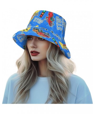 Cartoon Construction Trucks Fuzzy Bucket Hat for Women Winter Hats Fur Bucket Hat for Sports Skiing $10.08 Bucket Hats