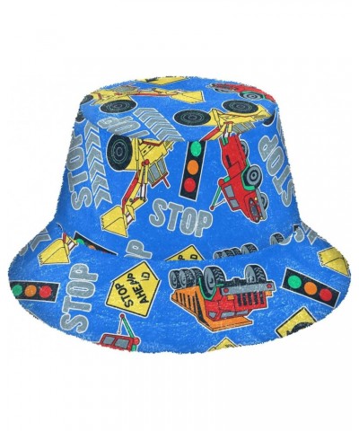 Cartoon Construction Trucks Fuzzy Bucket Hat for Women Winter Hats Fur Bucket Hat for Sports Skiing $10.08 Bucket Hats