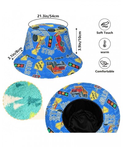 Cartoon Construction Trucks Fuzzy Bucket Hat for Women Winter Hats Fur Bucket Hat for Sports Skiing $10.08 Bucket Hats