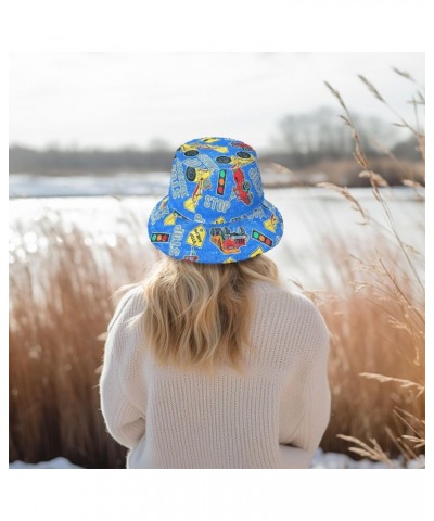 Cartoon Construction Trucks Fuzzy Bucket Hat for Women Winter Hats Fur Bucket Hat for Sports Skiing $10.08 Bucket Hats