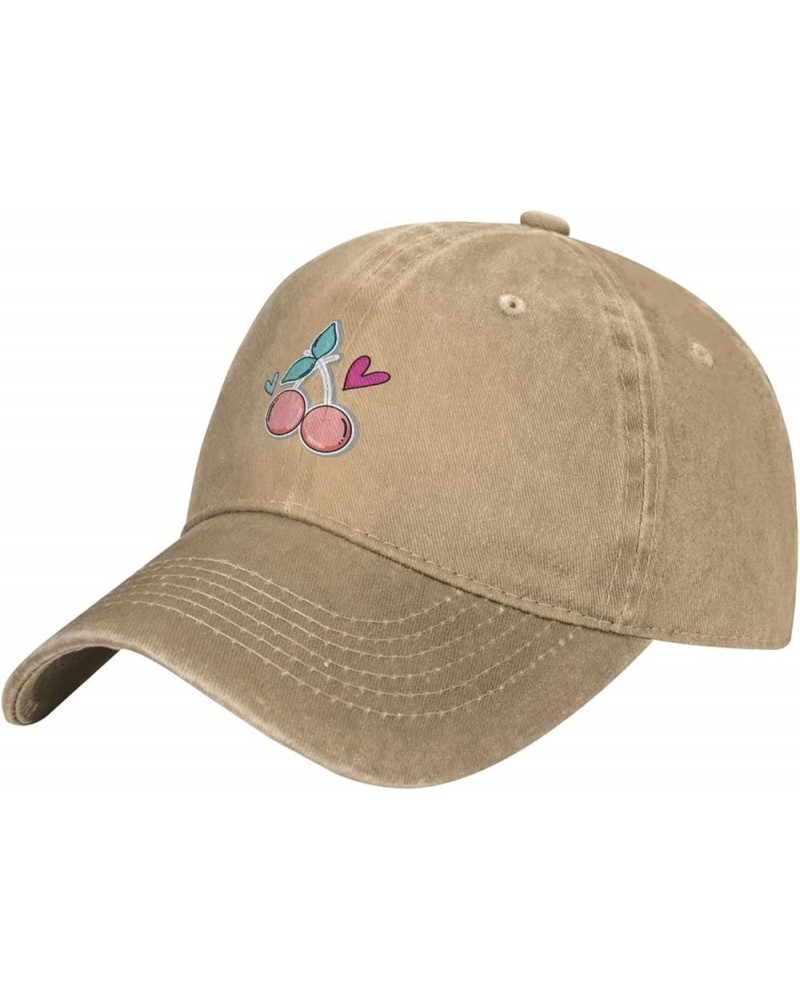 Lovely Cherry with Heart Baseball Cap for Men Women Hats Cotton Trucker Caps Adjustable Dad Hat Natural $11.84 Baseball Caps