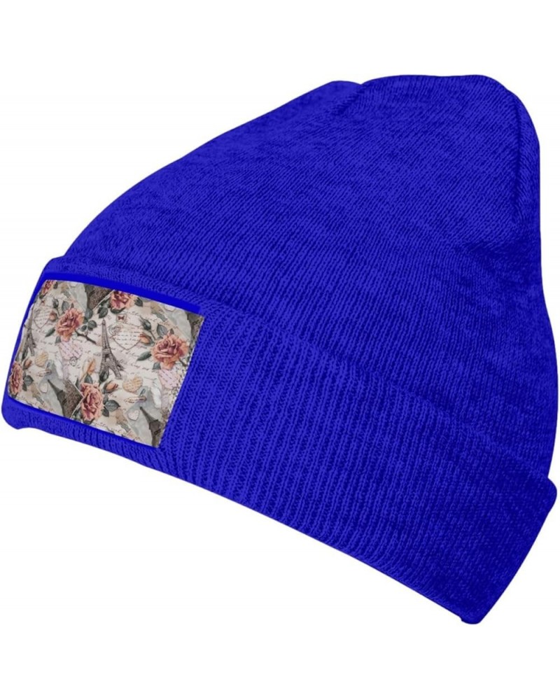 Flower Paris Eiffel Tower Print Elastic Knitted Hat Multifunction Outdoor Daily Beanie for Men Women Soft Warm Blue $13.32 Sk...