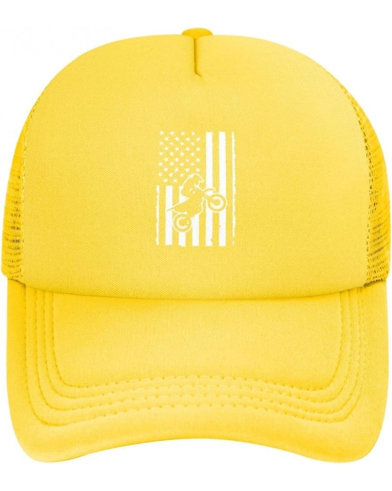 Dirt Bike Motocross American Flag Trucker Hat Adjustable Solid Color Mesh Baseball Cap for Men Women Black Yellow $12.44 Base...