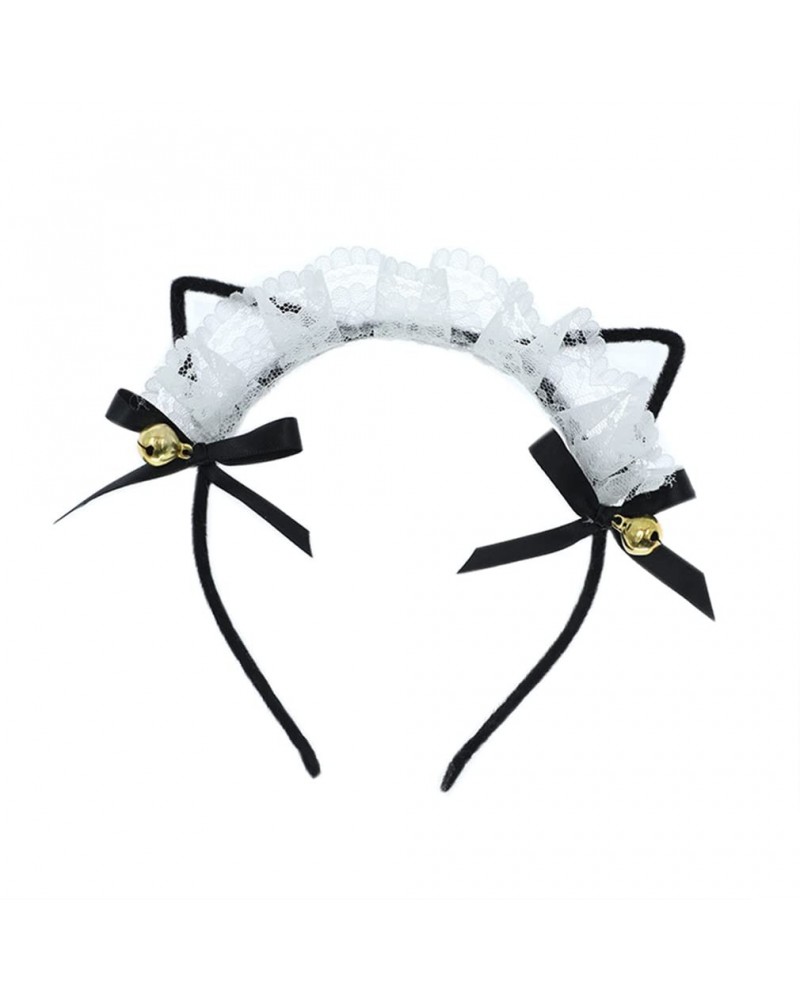 White Lace Black Bow Cat Ears Hair Clip Headdress Accessories Lovely Animal Ear Hair Hoop Bell Decoration Headband Props $9.3...