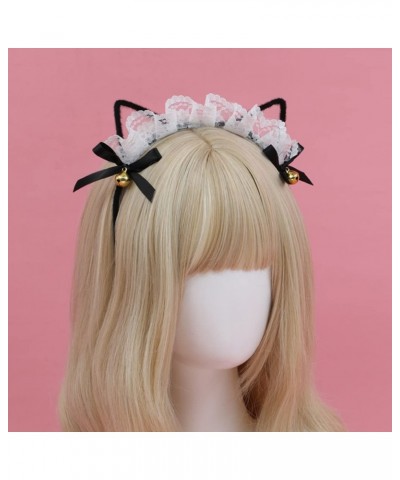 White Lace Black Bow Cat Ears Hair Clip Headdress Accessories Lovely Animal Ear Hair Hoop Bell Decoration Headband Props $9.3...