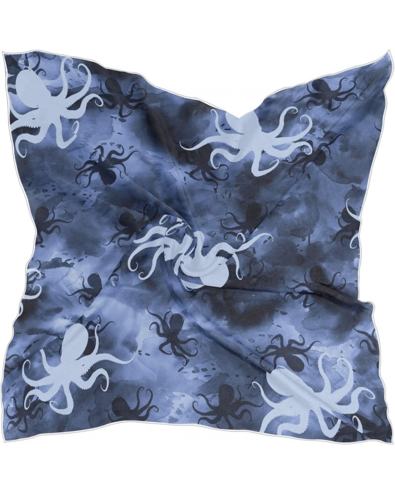 Women Square Scarf Octopus Animal Fish Ocean Pattern Kerchief Silk Like Hair Satin Head Scarf Neck Scarves Wraps 23.6"x23.6" ...