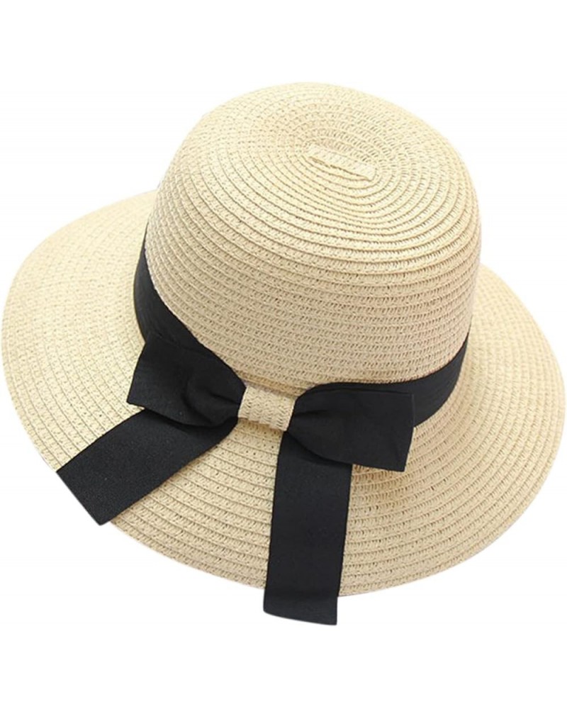 Women Hats for Summer Bow Beach Wide Brim Straw Sun Hat Sun Protection Casual Sun Visor Floppy Hiking Sun Hats Travel Beige $...