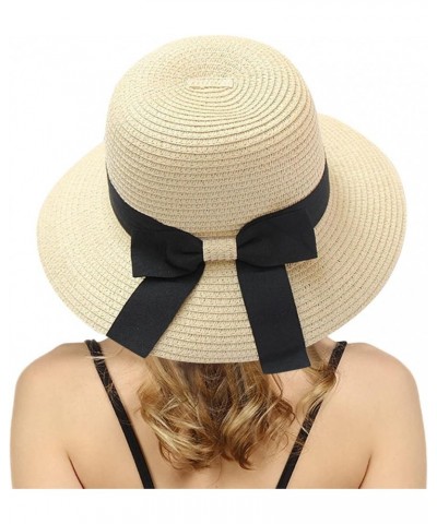 Women Hats for Summer Bow Beach Wide Brim Straw Sun Hat Sun Protection Casual Sun Visor Floppy Hiking Sun Hats Travel Beige $...