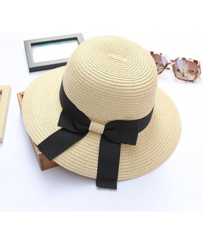 Women Hats for Summer Bow Beach Wide Brim Straw Sun Hat Sun Protection Casual Sun Visor Floppy Hiking Sun Hats Travel Beige $...