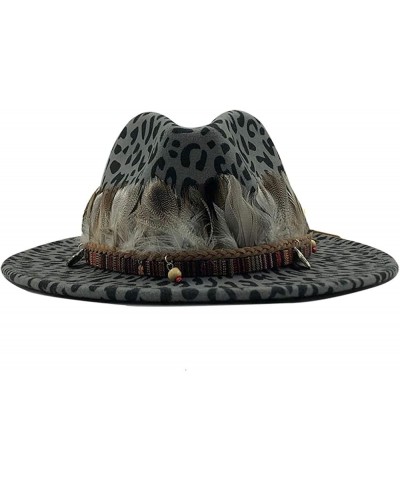 Unisex Flat Brimmed Felt Hat Jazz Fedora Grain Feather Band Decoration Trilby Panama Official Hat 5 56 -58cm $10.75 Fedoras