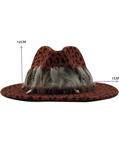 Unisex Flat Brimmed Felt Hat Jazz Fedora Grain Feather Band Decoration Trilby Panama Official Hat 5 56 -58cm $10.75 Fedoras