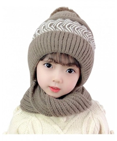 Kid Knitted Winter Hat Knit Coif Fleece Hats Warm Hood Scarf Winter Hats Wind Proof Hat Khaki-1 $10.61 Rain Hats