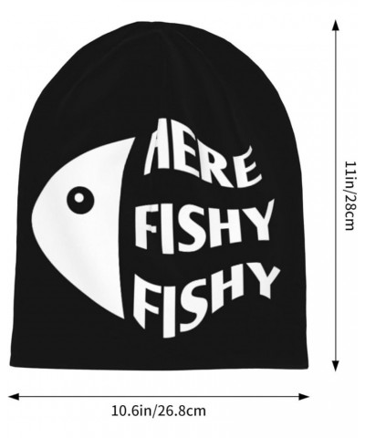 Here Fishy Fishy Fishy Beanie HatWinter Stylish Warm for Men Women Knitted Beanie Hat Black $14.20 Skullies & Beanies