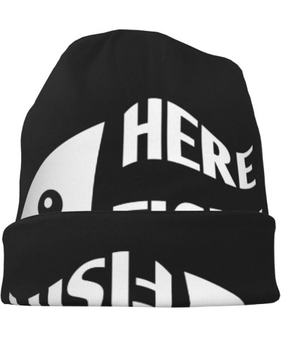 Here Fishy Fishy Fishy Beanie HatWinter Stylish Warm for Men Women Knitted Beanie Hat Black $14.20 Skullies & Beanies