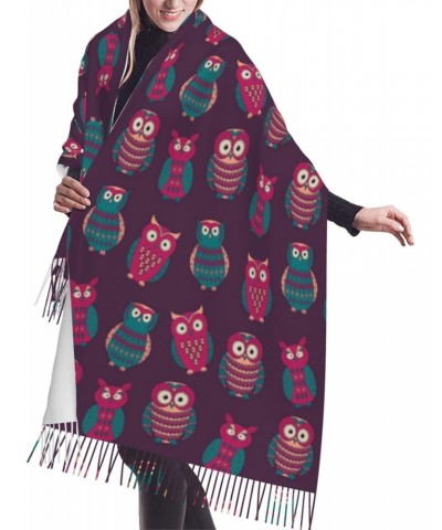 Cute Animal Owl Print Tassel Scarf Wraps Fashion Fringed Scarves Classic Winter Warm Shawl Scarf Gifts $11.19 Scarves