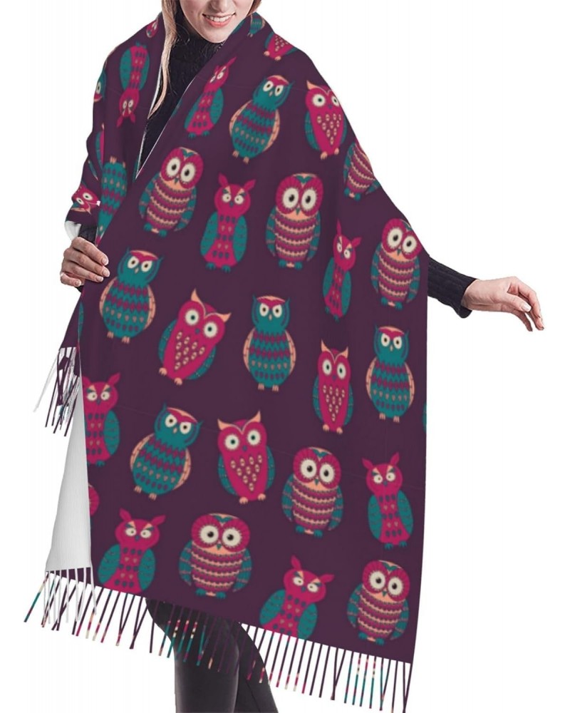 Cute Animal Owl Print Tassel Scarf Wraps Fashion Fringed Scarves Classic Winter Warm Shawl Scarf Gifts $11.19 Scarves