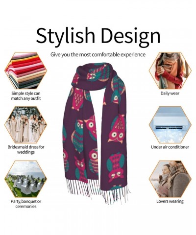 Cute Animal Owl Print Tassel Scarf Wraps Fashion Fringed Scarves Classic Winter Warm Shawl Scarf Gifts $11.19 Scarves