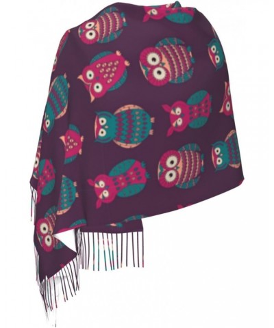 Cute Animal Owl Print Tassel Scarf Wraps Fashion Fringed Scarves Classic Winter Warm Shawl Scarf Gifts $11.19 Scarves