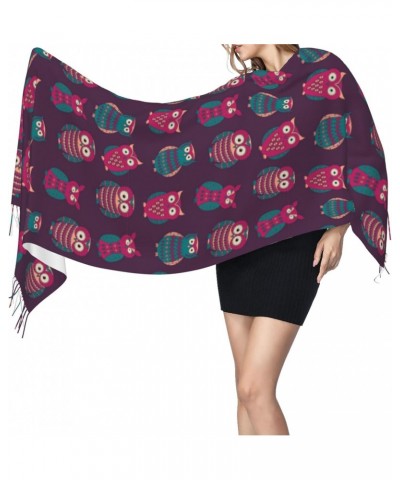 Cute Animal Owl Print Tassel Scarf Wraps Fashion Fringed Scarves Classic Winter Warm Shawl Scarf Gifts $11.19 Scarves