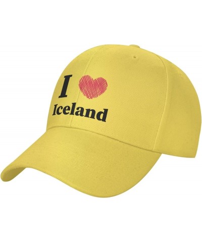 I Love Iceland Baseball Cap Adjustable for Men Women Hat Truck Driver Hats Yellow $13.02 Baseball Caps