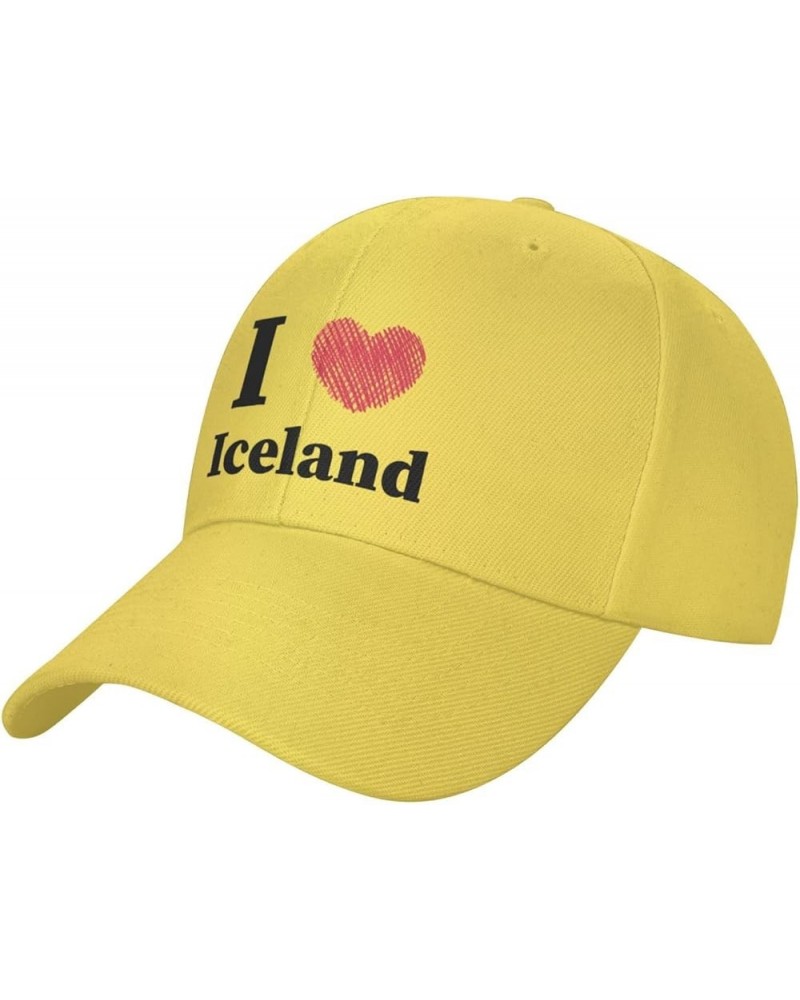 I Love Iceland Baseball Cap Adjustable for Men Women Hat Truck Driver Hats Yellow $13.02 Baseball Caps