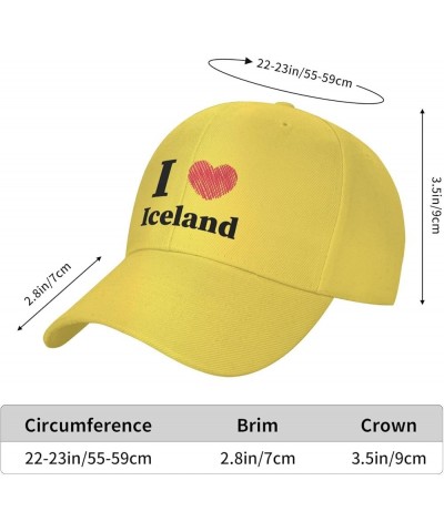 I Love Iceland Baseball Cap Adjustable for Men Women Hat Truck Driver Hats Yellow $13.02 Baseball Caps